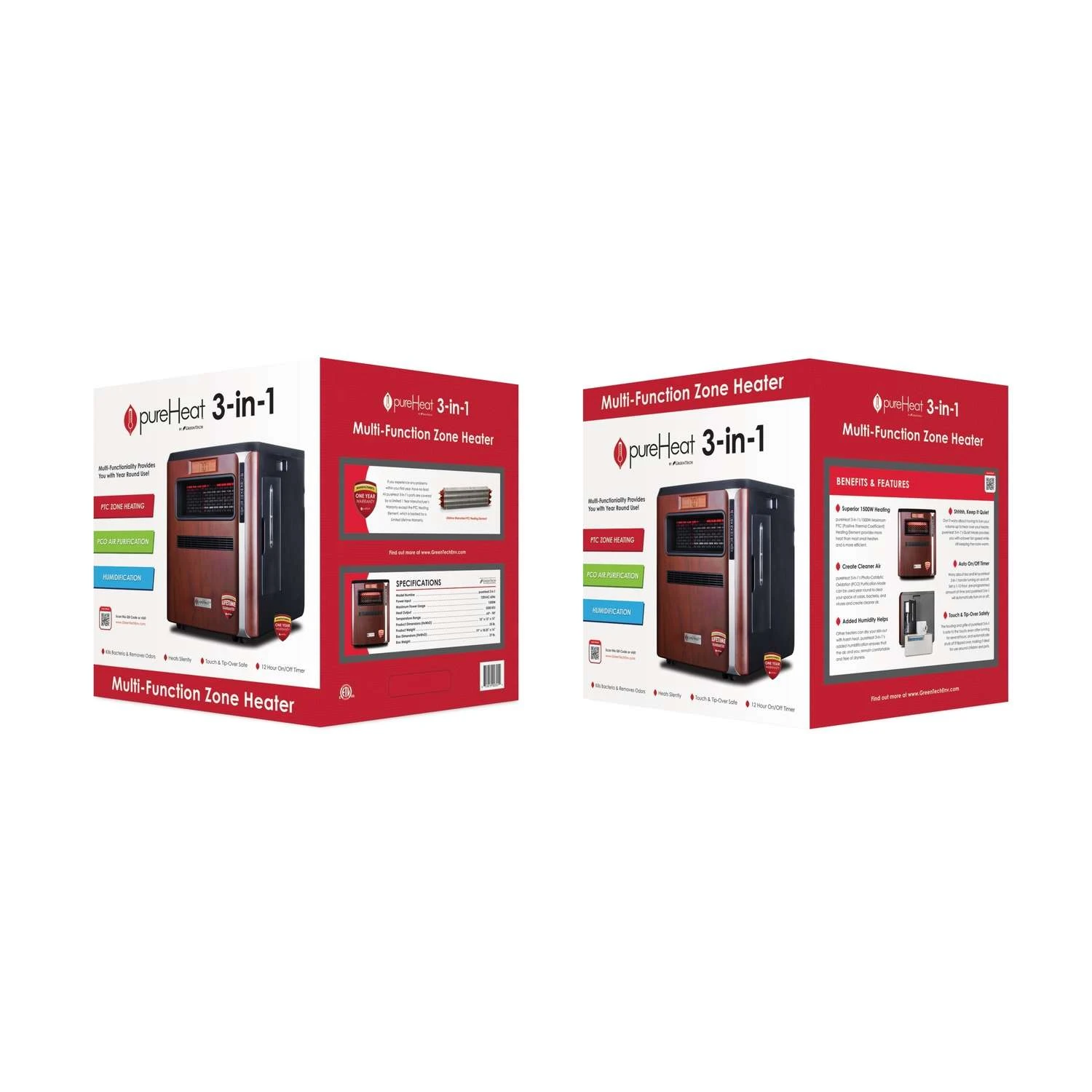 GreenTech PureHeat 3-in-1 1200 Sq Ft Infrared Heater With Humidifier 5100 BTU 3 GreenTech PureHeat 3-in-1 1200 Sq Ft Infrared Heater With Humidifier 5100 BTU - Image 3