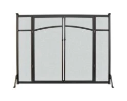Panacea Black/Gray Matte Metal Fireplace Screen With Doors