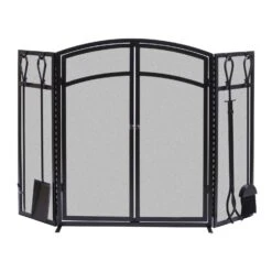 Panacea Open Hearth Black Matte Steel Fireplace Screen