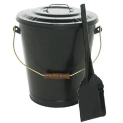 Imperial Black Powder Coated Steel Ash Container And Shovel Set